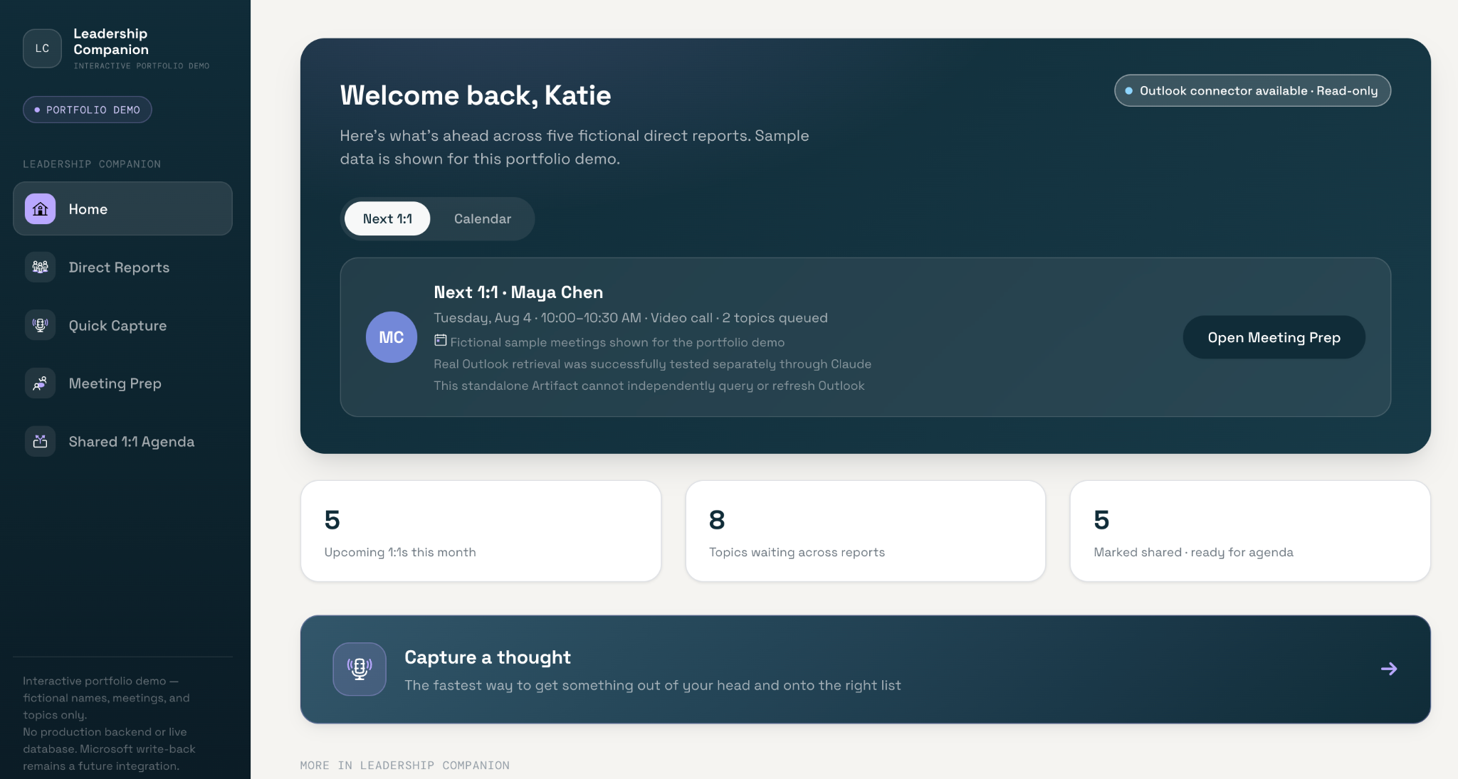 Leadership Companion portfolio demo home screen
